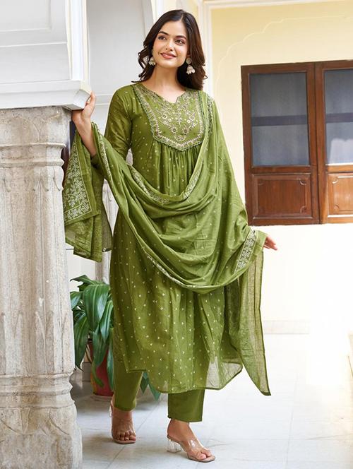 women embroidered three quarter sleeve kurta pant with dupatta set - 22014134 - Very Small Image - 1