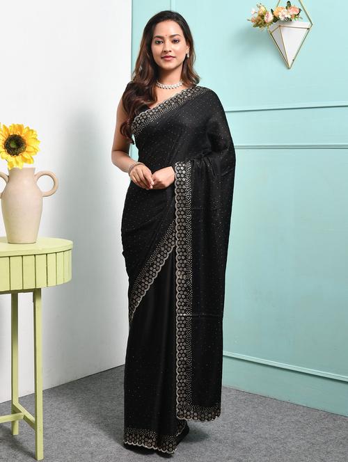 women solid with work embellished saree with blouse - 22014391 - Very Small Image - 1