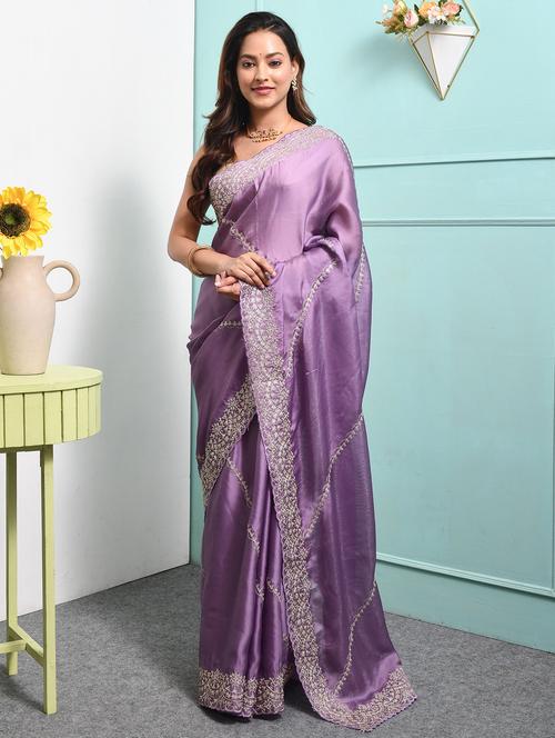 women solid with work embroidered saree with blouse - 22014400 - Very Small Image - 1