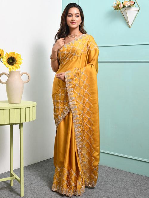 women solid with work embroidered saree with blouse - 22014405 - Very Small Image - 1