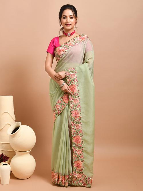 women solid with bordered saree with blouse - 22014414 - Very Small Image - 1