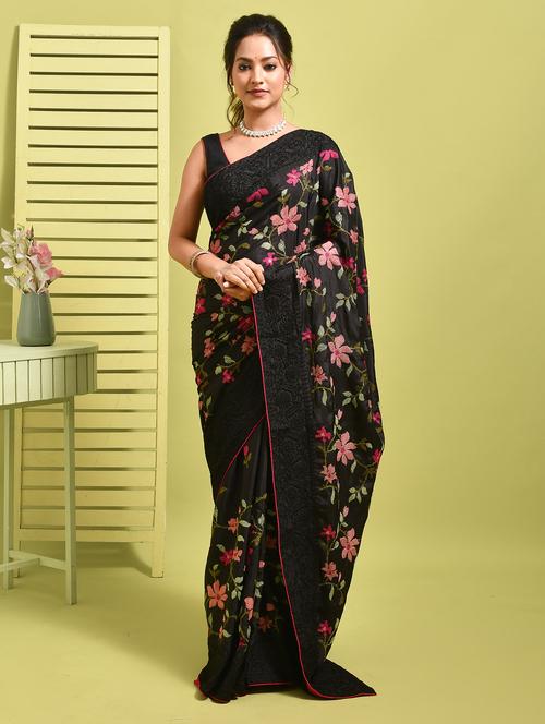 women floral embroidered saree with blouse - 22014416 - Very Small Image - 1