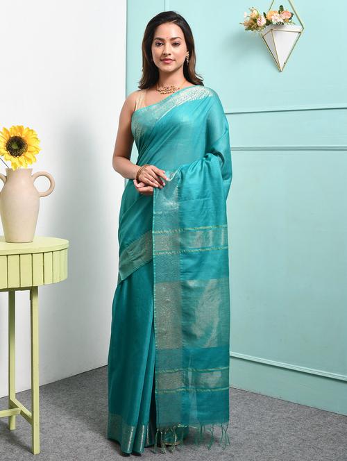 women solid with bordered saree with blouse - 22014439 - Very Small Image - 1