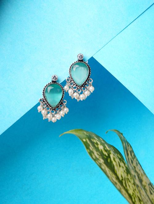 sea green & silver toned classic design crystal stylish stud earrings - 22014476 - Very Small Image - 1