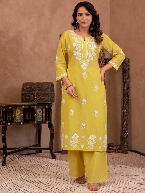 women embroidered three quarter sleeve kurta palazzo set - 22014582 - Very Small Image - 1
