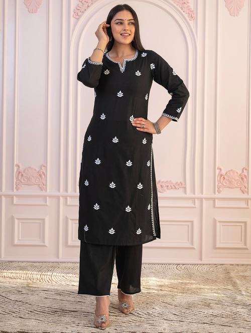 women embroidered three quarter sleeve kurta pant set - 22014592 - Very Small Image - 1