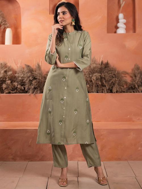 women embroidered three quarter sleeve kurta pant set - 22014595 - Very Small Image - 1