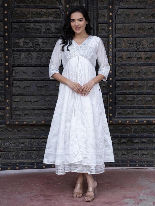 women embroidered three quarter sleeve ethnic dress - 22014662 - Very Small Image - 1