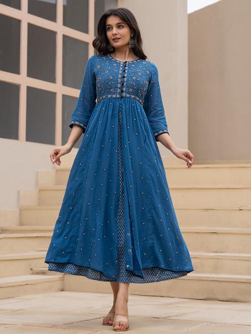 women embroidered three quarter sleeve ethnic dress - 22014664 - Very Small Image - 1
