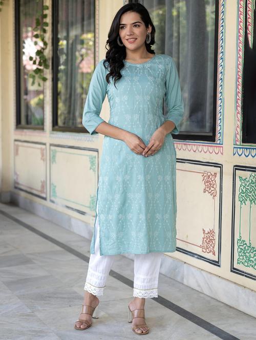 women three quarter sleeve straight kurta - 22014700 - Very Small Image - 1