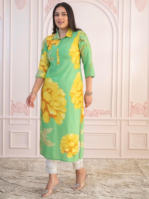 women floral three quarter sleeve straight kurta - 22014717 - Very Small Image - 1