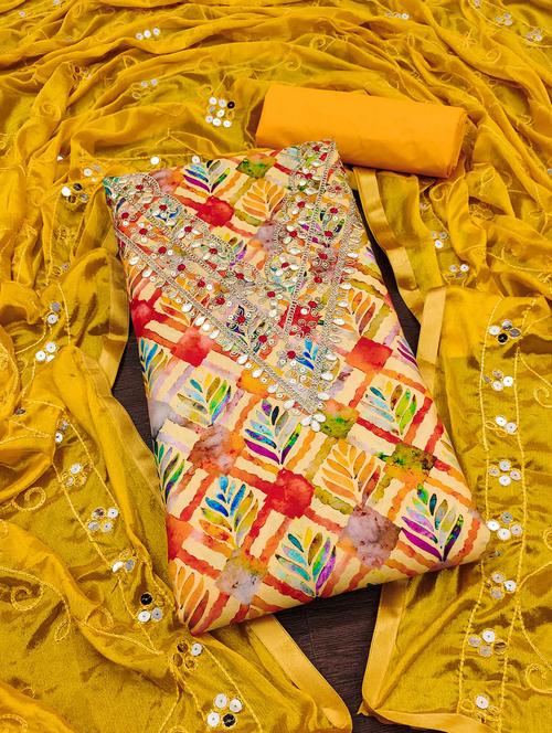 women printed embroidered unstitched suit set - 22016354 - Very Small Image - 1