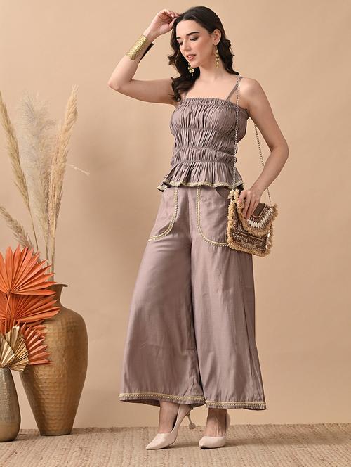 women solid top and trouser co-ord set - 22017603 - Very Small Image - 1