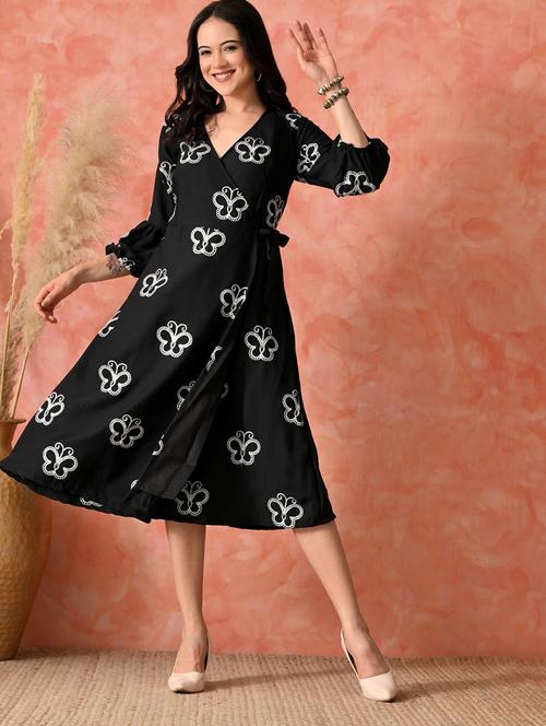 women embroidered puff sleeve fit & flare dress - 22017607 - Very Small Image - 1