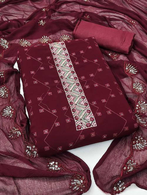 women solid with work embroidered unstitched suit set - 22018809 - Very Small Image - 1
