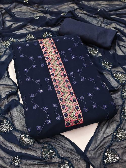women solid with work embroidered unstitched suit set - 22018811 - Very Small Image - 1