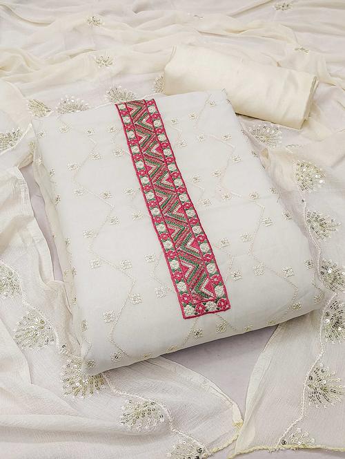 women solid with work embroidered unstitched suit set - 22018812 - Very Small Image - 1