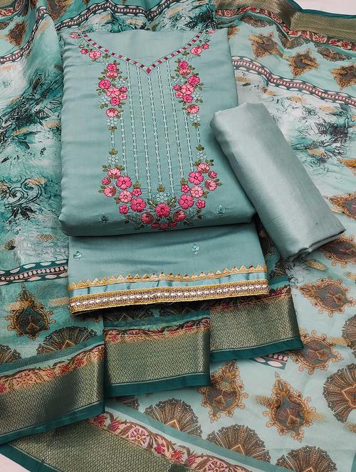 women solid with work embroidered unstitched suit set - 22018814 - Very Small Image - 1