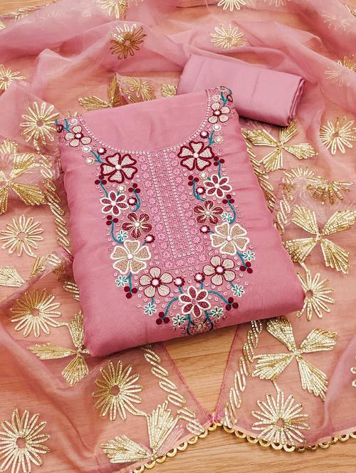 women solid with work embroidered unstitched suit set - 22020741 - Very Small Image - 1