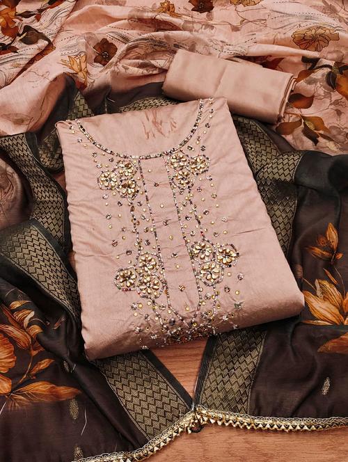 women solid with work embroidered unstitched suit set - 22020748 - Very Small Image - 1