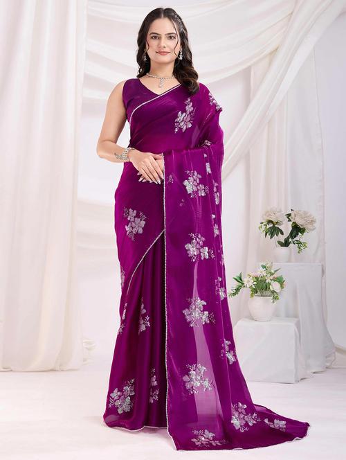 women floral embroidered saree with blouse - 22021305 - Very Small Image - 1