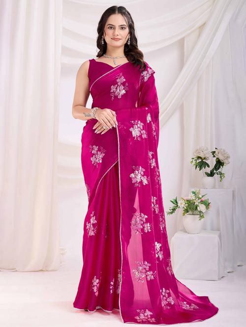 women floral embroidered saree with blouse - 22021309 - Very Small Image - 1