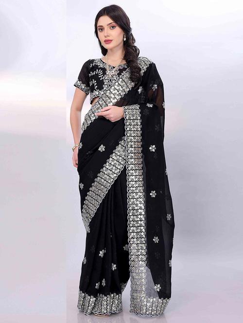women solid with work embroidered saree with blouse - 22021311 - Very Small Image - 1