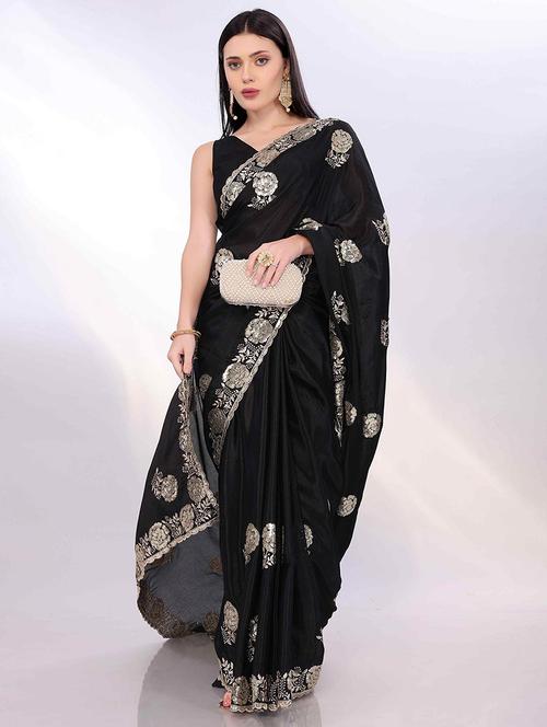 women black embroidered saree with blouse - 22021327 - Very Small Image - 1
