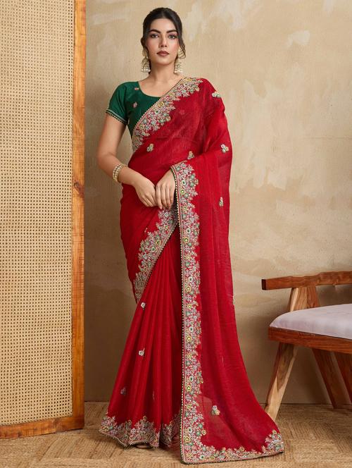 women solid with work embroidered saree with blouse - 22021333 - Very Small Image - 1