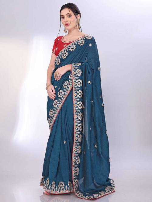 women solid with work embroidered saree with blouse - 22021344 - Very Small Image - 1