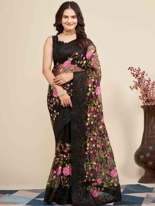 women floral embroidered saree with blouse - 22021361 - Very Small Image - 1