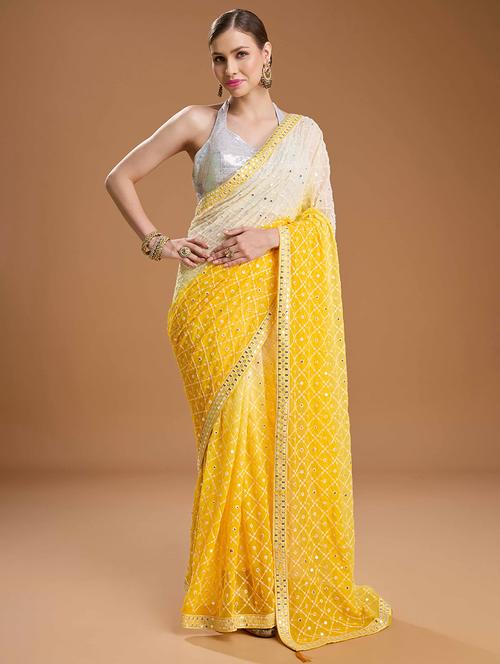women yellow embroidered saree with blouse - 22021386 - Very Small Image - 1