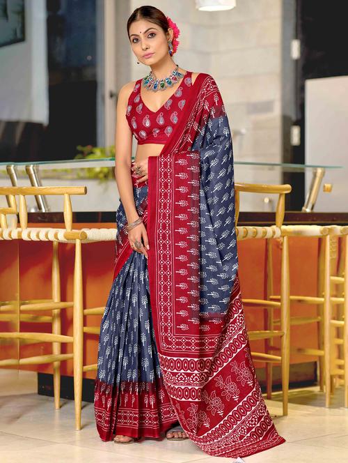 women printed casual wear saree with blouse - 22021395 - Very Small Image - 1