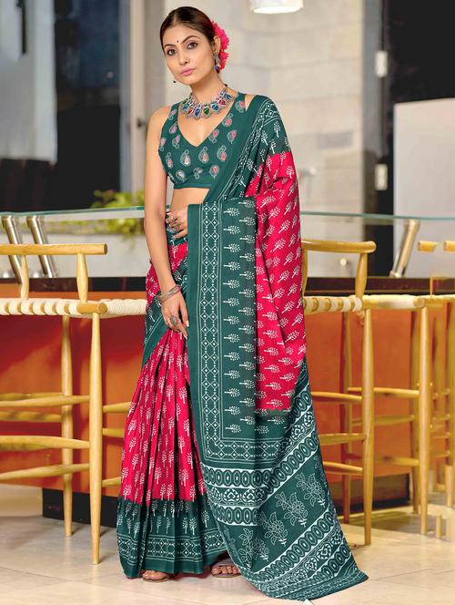 women printed casual wear saree with blouse - 22021396 - Very Small Image - 1