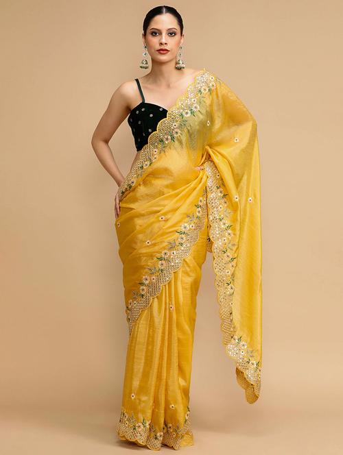 women solid with work embroidered saree with blouse - 22021404 - Very Small Image - 1