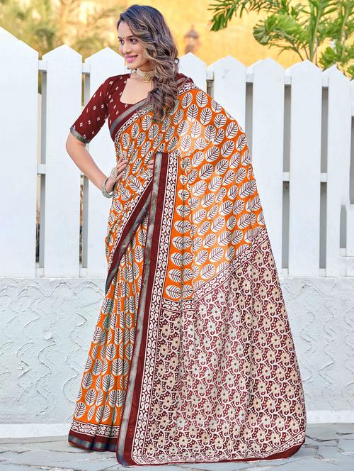 women printed casual wear saree with blouse - 22021421 - Very Small Image - 1