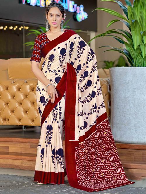 women printed casual wear saree with blouse - 22021429 - Very Small Image - 1