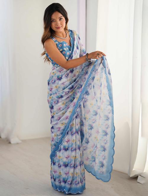 women floral printed saree with blouse - 22021432 - Very Small Image - 1