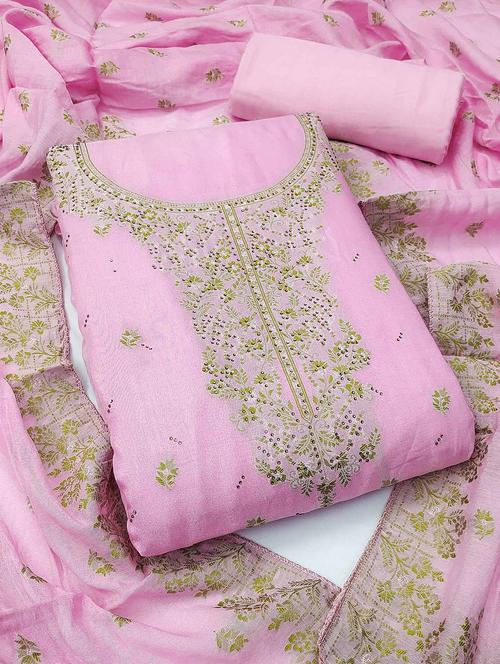 women solid with work embroidered unstitched suit set - 22021445 - Very Small Image - 1