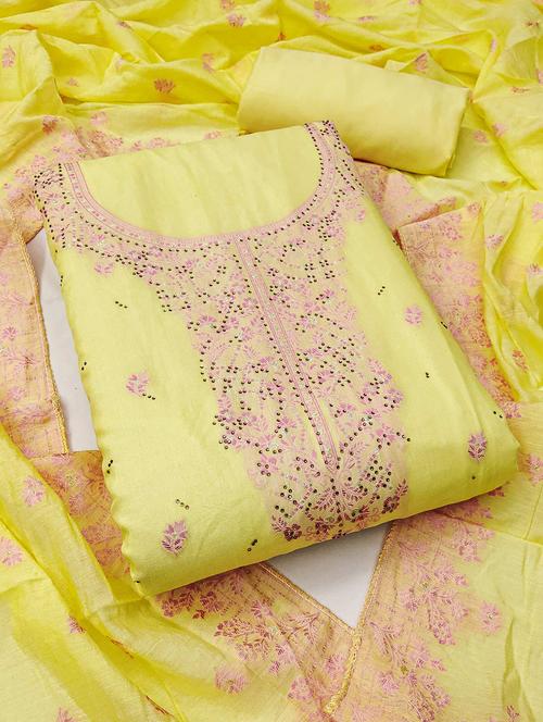 women solid with work embroidered unstitched suit set - 22021447 - Very Small Image - 1