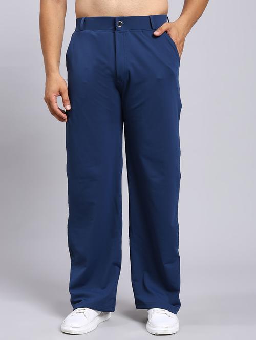 relaxed fit navy blue lycra blend trousers - 22022471 - Very Small Image - 1