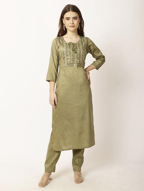women embroidered three quarter sleeve kurta pant set - 22028341 - Very Small Image - 1