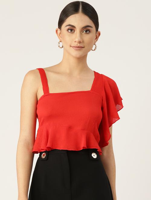 women solid asymmetric neck crop top - 22028404 - Very Small Image - 1