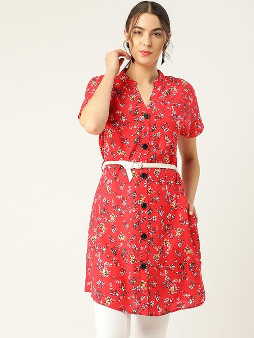 women floral print mandarin collar shirt tunic - 22028441 - Very Small Image - 1