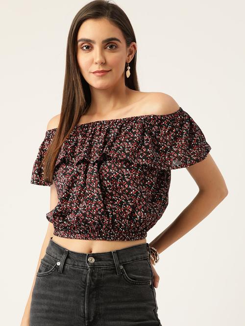 women floral print off shoulder crop top - 22028553 - Very Small Image - 1