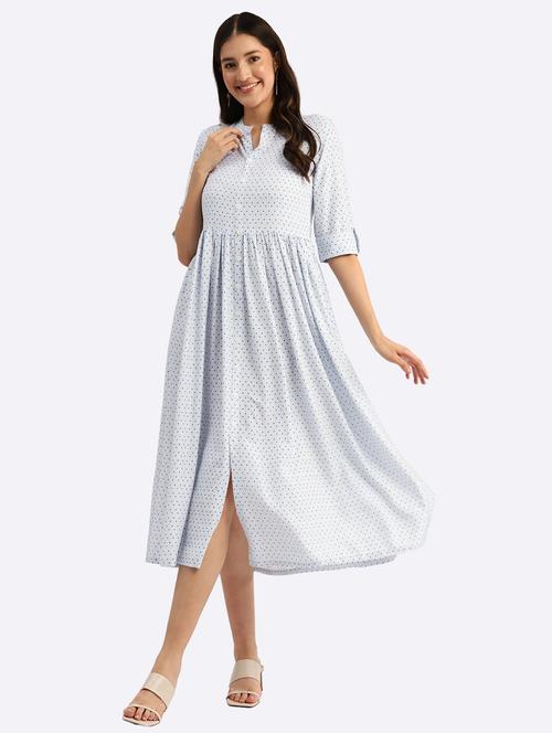 womenpolka doted mandarin neck fit & flare dress - 22028994 - Very Small Image - 1