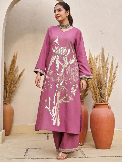 women printed long sleeve kurta palazzo set - 22029398 - Very Small Image - 1
