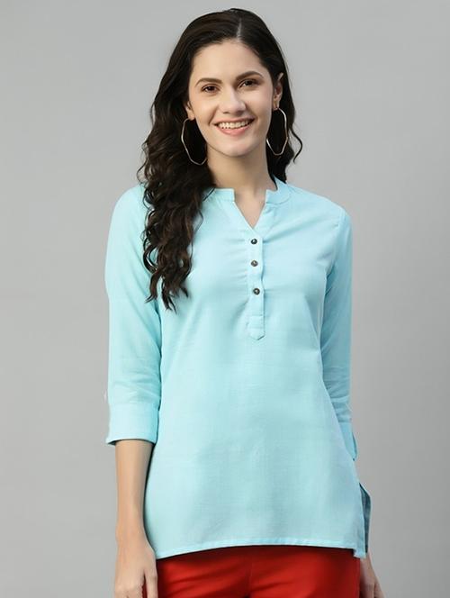 women solid three quarter sleeve tunic - 22030589 - Very Small Image - 1