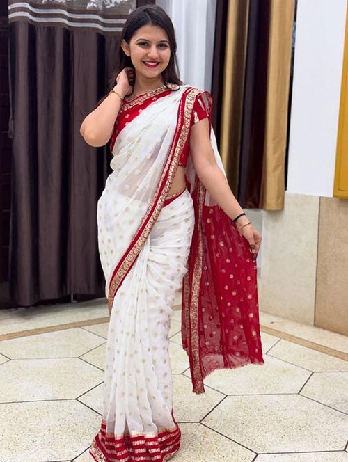 women self design bordered saree with blouse - 22031019 - Very Small Image - 1