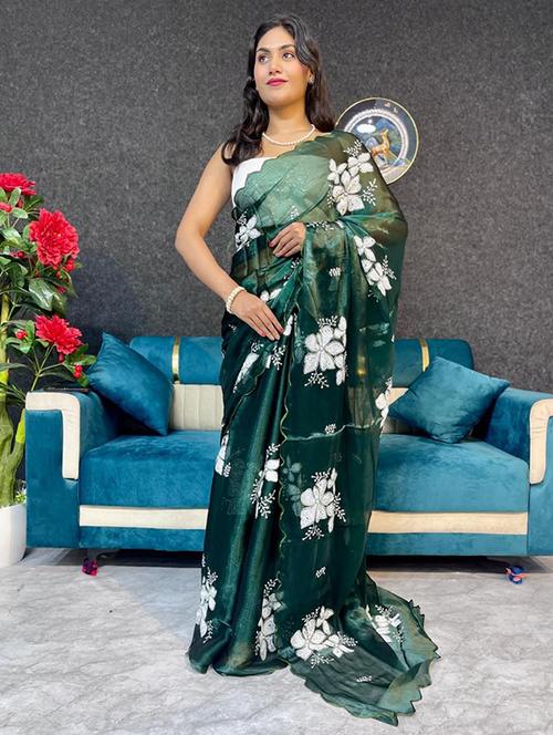 women solid with work embellished saree with blouse - 22031023 - Very Small Image - 1